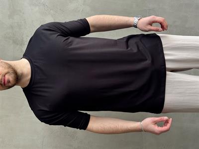 Erkek Elit Kalite Oversize Kalıp Bisiklet Yaka Düz Model T-Shirt-Siyah(E1652)