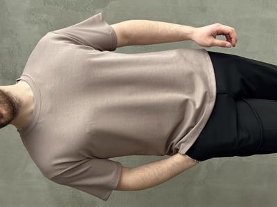 Erkek Elit Kalite Oversize Kalıp Bisiklet Yaka Düz Model T-Shirt-Kahverengi(E1689)