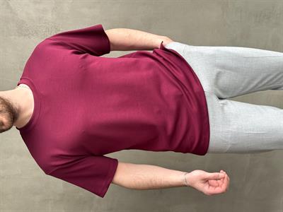 Erkek Elit Kalite Oversize Kalıp Bisiklet Yaka Düz Model T-Shirt-Bordo(E1689)