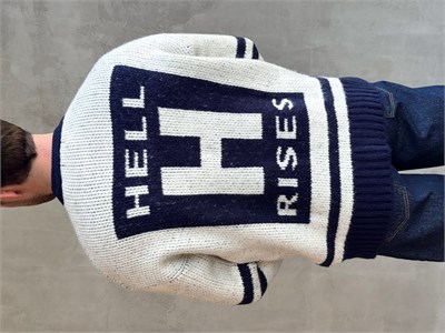 Erkek Elit Kalite Oversize Kalıp Bisiklet Yaka Hell Logo detay Triko Kazak-Beyaz(E1567)