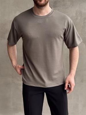 Erkek Elit Kalite Oversize Kalıp Bisiklet Yaka Düz Model T-Shirt-Haki(E1689)