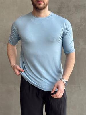 Erkek Elit Kalite Oversize Kalıp Bisiklet Yaka Düz Model T-Shirt-Bebe Mavi(E1652)