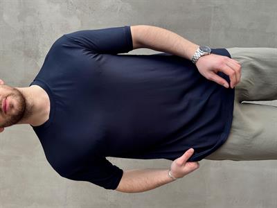 Erkek Elit Kalite Oversize Kalıp Bisiklet Yaka Düz Model T-Shirt-Lacivert(E1652)