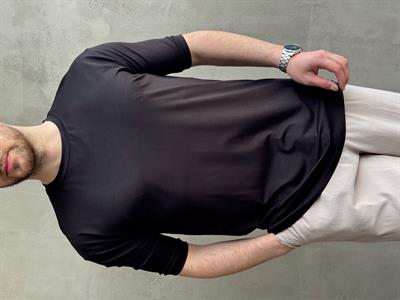 Erkek Elit Kalite Oversize Kalıp Bisiklet Yaka Düz Model T-Shirt-Siyah(E1652)