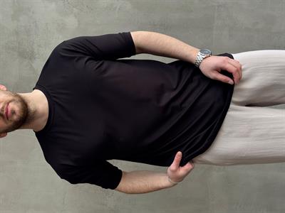 Erkek Elit Kalite Oversize Kalıp Bisiklet Yaka Düz Model T-Shirt-Siyah(E1652)