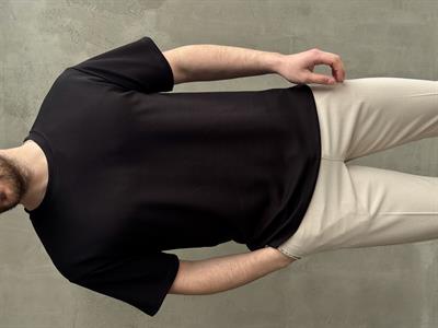 Erkek Elit Kalite Oversize Kalıp Bisiklet Yaka Düz Model T-Shirt-Siyah(E1689)