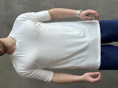 Erkek Elit Kalite Oversize Kalıp Bisiklet Yaka Düz Model T-Shirt-Beyaz(E1652)