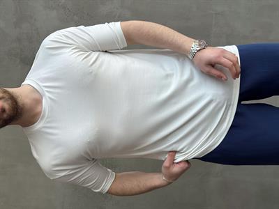 Erkek Elit Kalite Oversize Kalıp Bisiklet Yaka Düz Model T-Shirt-Beyaz(E1652)