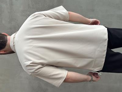 Erkek Elit Kalite Oversize Kalıp Fermuar Detaylı Polo Yaka T-Shirt-Bej(E1651)