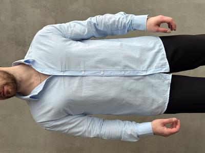 Erkek Elit Kalite Oversize Kalıp Fresh Keten Kumaş Gömlek-Bebe Mavi(E1677)