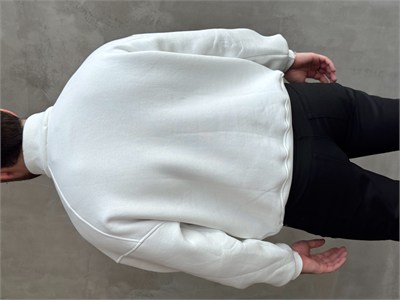 Erkek Elit Kalite Oversize Kalıp Gizli Cep Detaylı Yarım Fermuarlı Dik Yaka 3 İplik Şardonlu Sweat-Beyaz(E1888)