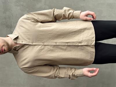 Erkek Elit Kalite Oversize Kalıp Keten Karışımlı Kumaş Gömlek-Vizon(E1608)