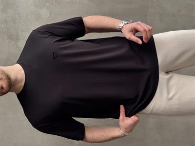 Erkek Elit Kalite Oversize Kalıp Logo Detaylı Modal Kumaş T-Shirt-Siyah(E1645)