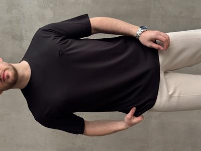 Erkek Elit Kalite Oversize Kalıp Logo Detaylı Modal Kumaş T-Shirt-Siyah(E1645)