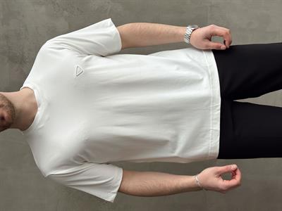 Erkek Elit Kalite Oversize Kalıp Logo Detaylı Modal Kumaş T-Shirt-Beyaz(E1645)