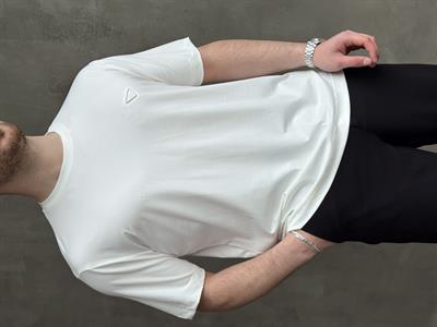 Erkek Elit Kalite Oversize Kalıp Logo Detaylı Modal Kumaş T-Shirt-Beyaz(E1645)