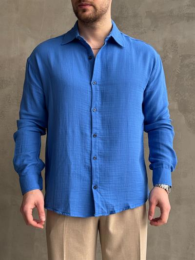 Erkek Elit Kalite Oversize Kalıp Müslin Kumaş Gömlek-Sax(E1606)