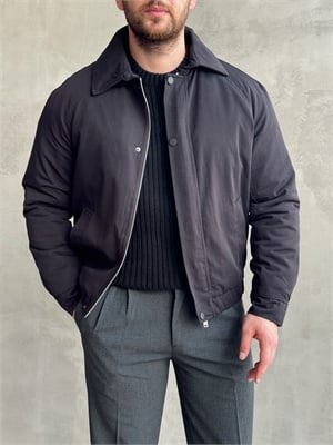 Erkek Elit Kalite Regular Fit İçi Elyaflı Beli Lastikli Dokuma Kumaş Ceket-Siyah(E1829)