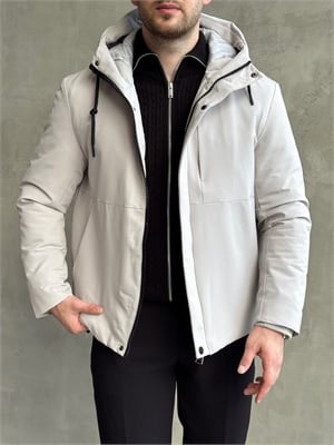 Erkek Elit Kalite Regular Fit Kapüşonlu İçi Elyaflı Stoper Detay Mont-Taş(E1828)