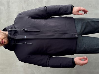 Erkek Elit Kalite Regular Fit Kapüşonlu İçi Elyaflı Stoper Detay Mont-Siyah(E1828)