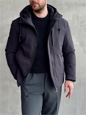 Erkek Elit Kalite Regular Fit Kapüşonlu İçi Elyaflı Stoper Detay Mont-Siyah(E1828)