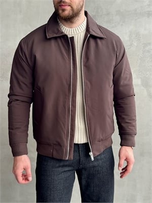 Erkek Elit Kalite Regular Fit Ribana Detaylı İçi Elyaflı Ceket-Kahverengi(E1826)