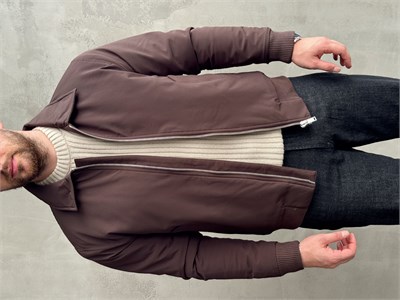 Erkek Elit Kalite Regular Fit Ribana Detaylı İçi Elyaflı Ceket-Kahverengi(E1826)