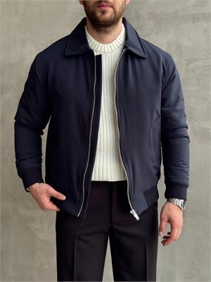 Erkek Elit Kalite Regular Fit Ribana Detaylı İçi Elyaflı Ceket-Lacivert(E1826)