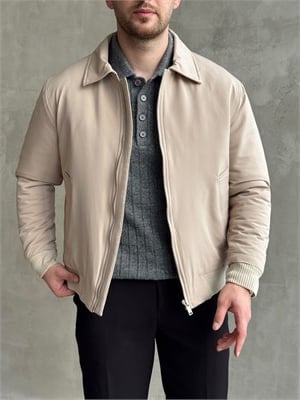 Erkek Elit Kalite Regular Fit Ribana Detaylı İçi Elyaflı Ceket-Bej(E1826)