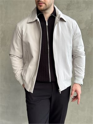 Erkek Elit Kalite Regular Fit Ribana Detaylı İçi Elyaflı Ceket-Taş(E1826)