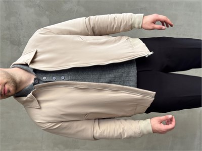 Erkek Elit Kalite Regular Fit Ribana Detaylı İçi Elyaflı Ceket-Bej(E1826)