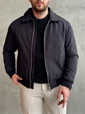 Erkek Elit Kalite Regular Fit Ribana Detaylı İçi Elyaflı Ceket-Siyah(E1826)