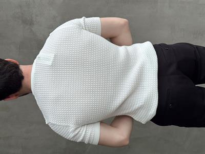 Erkek Elit Kalite Regular Fit Waffle Desenli Pat Yaka Detay Triko T-Shirt-Beyaz(E1681)
