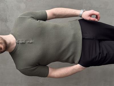 Erkek Elit Kalite Regular Fit Waffle Desenli Pat Yaka Detay Triko T-Shirt-Haki(E1681)