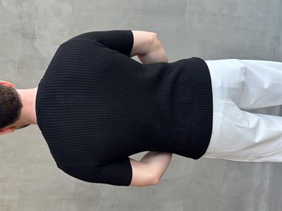Erkek Elit Kalite Regular Fit Waffle Desenli Pat Yaka Detay Triko T-Shirt-Siyah(E1681)