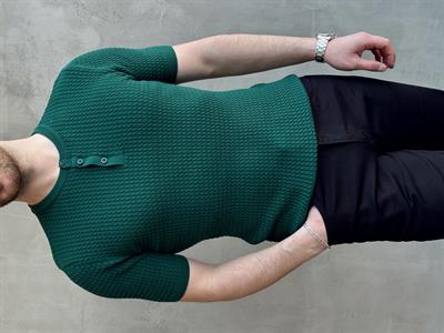 Erkek Elit Kalite Regular Fit Waffle Desenli Pat Yaka Detay Triko T-Shirt-Petrol(E1681)