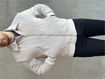 Erkek Elit Kalite Regular Kalıp İçi Astarlı Kadife Kumaş Bomber Ceket-Bej(E1882)