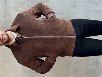 Erkek Elit Kalite Regular Kalıp İçi Astarlı Kadife Kumaş Bomber Ceket-Kahverengi(E1882)