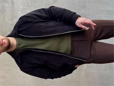 Erkek Elit Kalite Regular Kalıp İçi Astarlı Kadife Kumaş Bomber Ceket-Siyah(E1882)