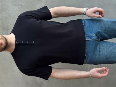 Erkek Elit Kalite Regular Kalıp Pat Yaka Detay Pamuk Kumaş T-Shirt-Siyah(E1678)