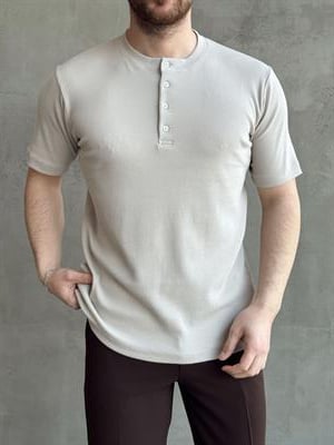 Erkek Elit Kalite Regular Kalıp Pat Yaka Detay Pamuk Kumaş T-Shirt-Bej(E1678)