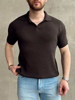 Erkek Elit Kalite Regular Kalıp Polo Yaka Triko T-Shirt-Kahverengi(E1694)