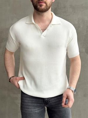 Erkek Elit Kalite Regular Kalıp Polo Yaka Triko T-Shirt-Beyaz(E1694)