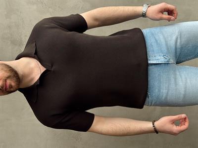 Erkek Elit Kalite Regular Kalıp Polo Yaka Triko T-Shirt-Kahverengi(E1694)