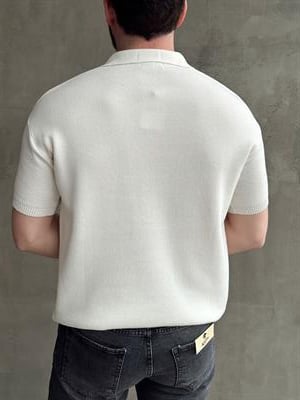Erkek Elit Kalite Regular Kalıp Polo Yaka Triko T-Shirt-Beyaz(E1694)
