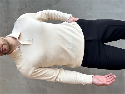 Erkek Elit Model Regular Kalıp Düğme Detaylı Polo Yaka İnce Triko Kazak-Bej(E1873)