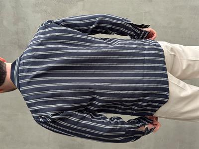 Erkek Elit Seçim Oversize Kalıp Çizgi Detaylı Dökümlü Kumaş Gömlek-Lacivert(E1643)