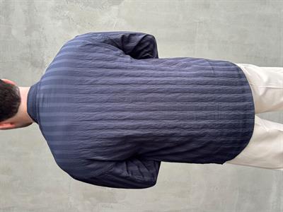 Erkek Elit Seçim Oversize Kalıp Şerit Detaylı Krinkıl Kumaş Gömlek-Lacivert(E1644)