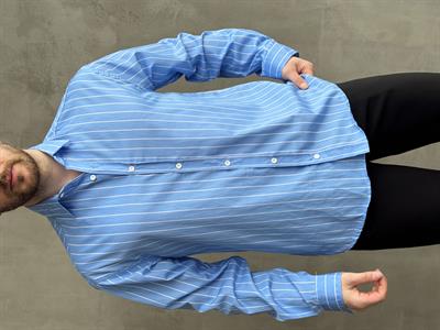 Erkek Elit Tasarım Oversize Kalıp Çizgi Detaylı Gömlek-Bebe Mavi(E1635)