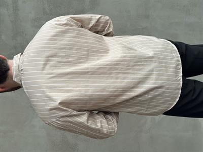 Erkek Elit Tasarım Oversize Kalıp Çizgi Detaylı Gömlek-Bej(E1635)